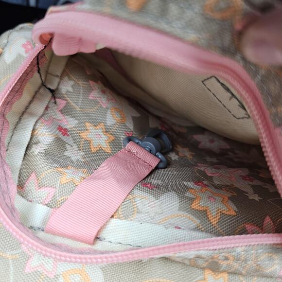 Vintage JanSport Mini Backpack Floral Tan Pink Small Daypack School Travel Y2K - Picture 2 of 6